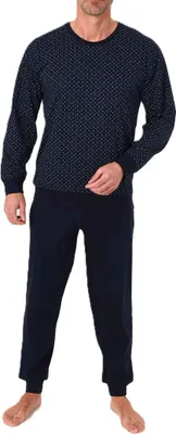 Produktbild von Normann Herren Schlafanzug langarm Pyjama mit Bündchen in zeitloser Minimal Print Optik ; gelb , 54