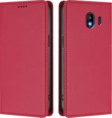 Image de Étui en cuir pour Samsung Galaxy J4 2018, étui à rabat magnétique en cuirPolyuréthaneavec support, rouge