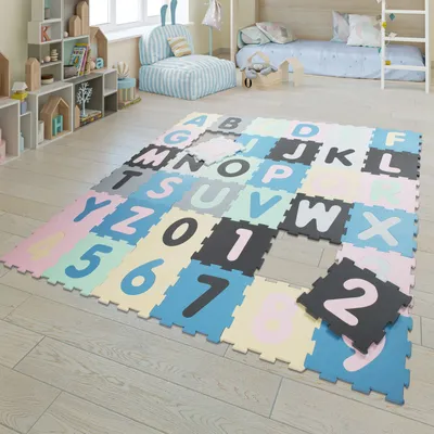 Produktbild von TT Home Spielmatte Puzzlematte Kindermatte Schaumstoff Buchstaben Zahlen 36 Puzzleteile Größe 32x32 cm x 36 Stück
