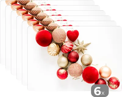 Produktbild von KitchenYeah® Platzsets 6er Set Tischset abwaschbar Platzdecken 45x30 cm Winter - Weihnachten - Christbaumkugeln - Tischmatte Platzmatte Untersetzer rutschfest und Hitzebeständig - Placemat - Tischunt