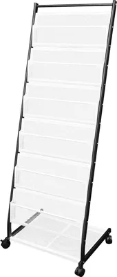 Obrázek produktu pro Stojan na prospekty - regál na časopisy - 6 polic - 4 kolečka - železný rám - výška 139 cm