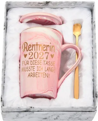 Productafbeelding van Pensioenmok met deksel en lepel - 400 ml keramisch marmer