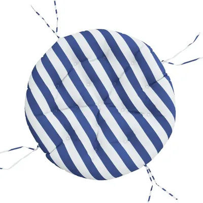 Image de Coussin Rond Bleu & Blanc Rayé Ø 100x11 cm Tissu Oxford