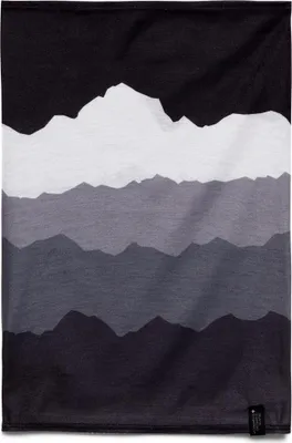 Schal "Bd Gaiter" von Black Diamond in Schwarz; Grau und Weiß mit einem wellenförmigen Muster.