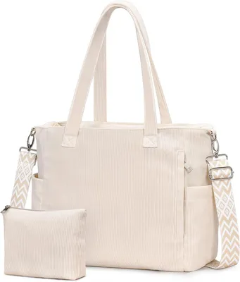 Zdjęcie produktu dla Corduroy tote bag 40.5x32x14.5 cm, torba crossbody z regulowanym paskiem na ramie, do zakupów