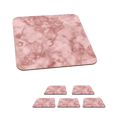 Obrázok produktu pre MuchoWow® Sklenený podtácek Štvorcová sada 6 kusov Ružové zlato - Trblietky - Mramor - Achát 10x10x0.3cm Podložky pod poháre - podložky pod nápoje -