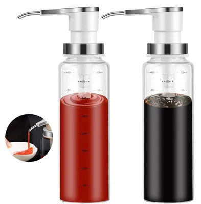 Produktbild von 500ml Saucenspender aus Borosilikatglas mit Dosierfunktion, Vakuumpumpe, auslaufsicher, hitzebeständig, für Öl, Essig & Saucen