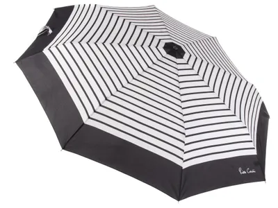 Produktbild von Pierre Cardin Regenschirm Taschenschirm mit Vollautomatik weiß mit schwarzen Streifen und schwarzem Rand Damen