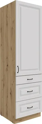 Produktbild von Küchen Hochschrank 60 cm mit Schubladen Stilo Weiss + Eiche Artisan Küchenzeile Küchenblock Einbauküche Landhaus Küche