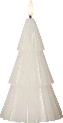LED Kerze Tannenbaum - Echtwachs - warmweiße 3D Flamme - H: 18cm - Timer - weiß