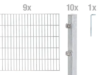 Zdjęcie produktu dla Alberts 651398 Doppelstabmattenzaun als 20 tlg. Zaun-Komplettset, feuerverzinkt, Höhe 160 cm, Länge 18 m