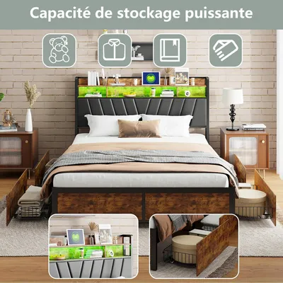 Obrázek produktu pro Kovová postel s úložným prostorem – manželská postel/postel 140 × 200 cm – pevný ocelový rám – moderní minimalistický design – snadná montáž