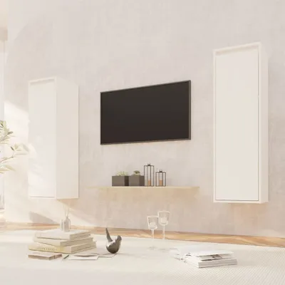Image de The Living Store Armoires murales 2 pcs. Blanc 30x30x100 cm Pin massif