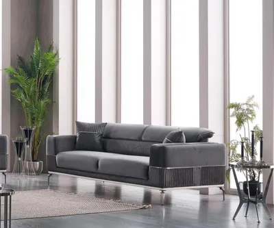Produktbild von Grau Sofa 3 Sitz Dreisitzer Luxus Couch Grau Möbel Polster Textil Samt