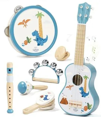 Zdjęcie produktu dla Instrumenty drewniane dla dzieci zestaw gitara marakasy flet prezent