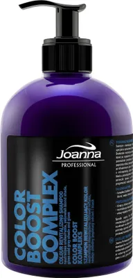 A bottle of Joanna Professional Color Boost Complex shampoo against a white background.