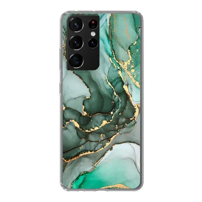 Produktbild von MuchoWow® Handyhülle Schutzhülle Hülle für Samsung Galaxy S21 Ultra Gold - Marmor - Grün - Luxus - Marmoroptik - Grau Silikon Softcase Handy Hülle - Mobiltelefon