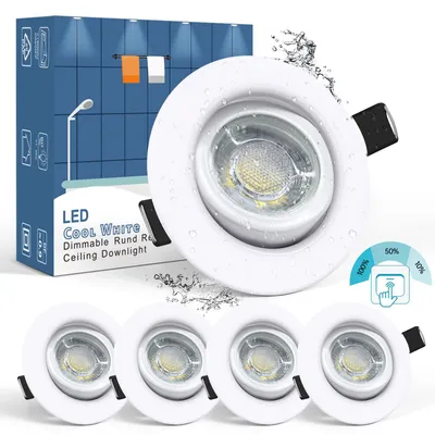 5er LED Einbaustrahler 230V, 7W, kaltweiß, dimmbar, IP44