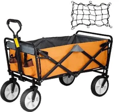 Productafbeelding van Bollerwagen, oranje - Opvouwbaar, verstelbare handgreep, draagvermogen 80 kg, inhoud 90 liter