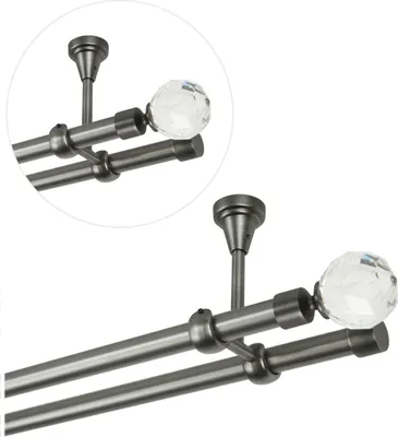 Obrázok produktu pre Záclonová tyč 400 cm na montáž na strop, záclonová tyč 19 mm z antikorovej ocele s 2 prierezmi, sada záclonových tyčí s krištáľovou guľou