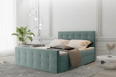 Produktbild von Boxspringbett Schlafzimmerbett MAURO 200x220cm Stoff Soro Mintgrün inkl.Bettkasten