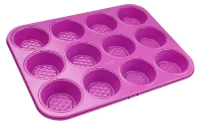 Produktbild von Tasty 12er Muffinform, Pinke Backform mit Diamantstruktur für Muffins & Cupcakes