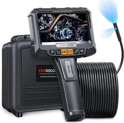 Immagine prodotto di Telecamera endoscopica - Telecamera doppia - Telecamera di ispezione - Telecamera USB impermeabile - con 7 LED, scheda TF da 32 GB e custodia - 10 M - Nero