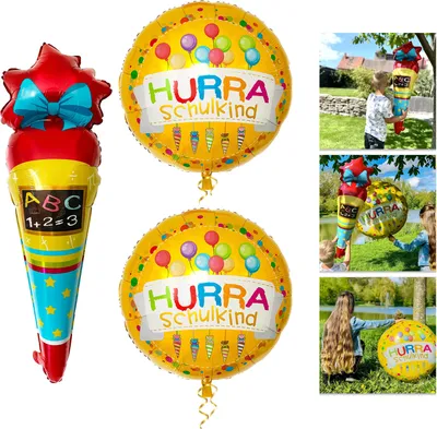 Produktbild von Oblique Unique Schuleinführung Schulanfang Einschulung Deko Set - Folien Ballon Zuckertüte + 2x HURRA Schulkind Luftballons