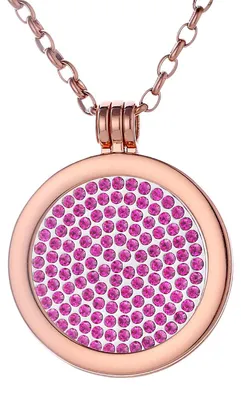 Produktbild von Morella Damen Halskette roségold 70 cm Edelstahl mit Amulett und Coin 33 mm Glitzersteine pink in Schmuckbeutel