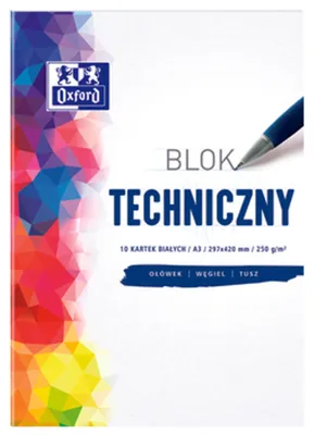 Zdjęcie produktu dla Blok techniczny A3 10 kartek, biały, Oxford