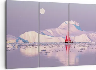 Produktbild von Bild auf Leinwand - Leinwandbild - 3 Teile - Segelschiff Mond Gletscher - 105x70cm - Wand Bild - Wanddeko - Wandbilder - Leinwanddruck - Bilder - Wanddekoration - Leinwand bilder - CE105x70-4462