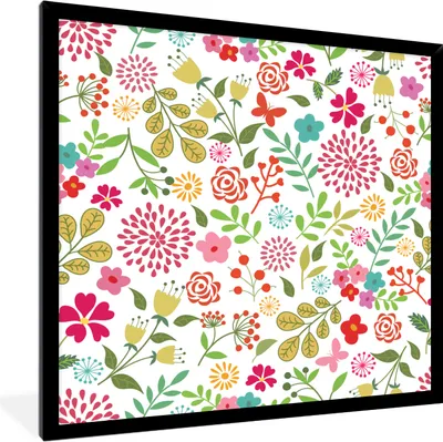 Produktbild von MuchoWow® MuchoWow® Gerahmtes Poster Blumen - Farben - Muster 40x40 cm - Poster mit zchwarzem Bilderrahmen - Mit Rahmen - Wanddekoration Schlafzimmer