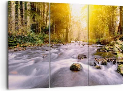 Produktbild von Bild auf Leinwand - Leinwandbild - Herbst Wald Berg Fluss - 105x70cm - Wand Bild - Wanddeko - Leinwanddruck - Bilder - Kunstdruck - Wanddekoration - Leinwand bilder - Wandkunst - CE105x70-0504
