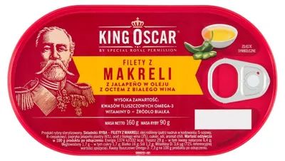 Obrázek produktu pro Filety Z Makrely S Jalapenos, V Oleji S Octem Z Bílého Vína, 160G, King Oscar