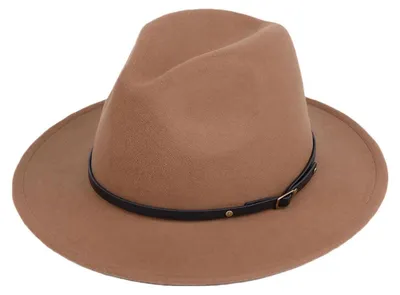 Image de Chapeau unie en mélange de laine Fedora-Hut, avec boucle de ceinture, large bord, couleur kaki