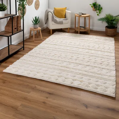 Produktbild von Steffensmeier Handwebteppich Havana - Hoch Tief Stuktur - Weiss - Größe: 170x240 cm
