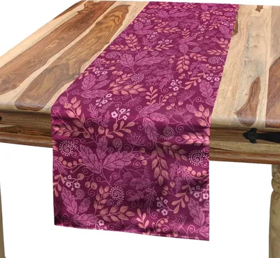 Produktbild von ABAKUHAUS Blumenweinlese Tischläufer, Gartenkunstwerk von Beeren und Zweigen, 40 x 180 cm, Dunkler Magenta Coral