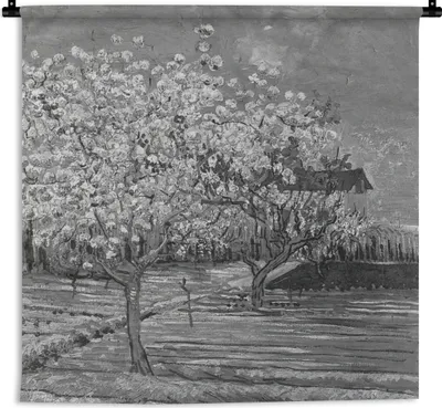 Produktbild von MuchoWow® Wandteppich Wandbehang Mandelblüte - Vincent van Gogh - Schwarz - Weiß 60x60 cm Tapisserie Dekoration Wandtuch - Dekorationen - Wand Decke