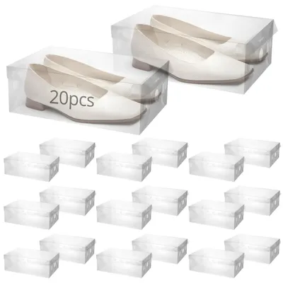 Immagine prodotto di QWORK® 20 scatole per scarpe, contenitori in plastica, scatole trasparenti pieghevoli, contenitori per scarpe con coperchio, adatti per scarpe da donna