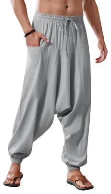 Produktbild von Runcati Haremshose für Herren, Baggy, Hippie, lässig, Baumwolle, Leinen, lockere