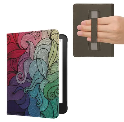 Produktbild von kwmobile Schutzhülle für Amazon Kindle Paperwhite (2024)/Colorsoft Hülle - eReader Flip Case mit Handschlaufe und Auto Sleep Funktion - Farbrausch mit