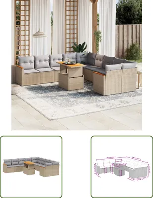 Produktbild von The Living Store 11-tlg. Garten-Sofagarnitur mit Kissen Beige Poly Rattan