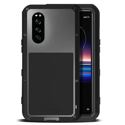 Zdjęcie produktu dla Love Mei, etui ochronne zapewniające kompleksową ochronę z folią ochronną na ekran do telefonu Sony Xperia 5, kolor czarny