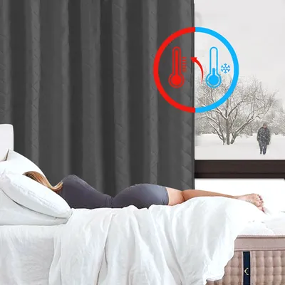 Produktbild von Thermovorhang Kälteschutz Kräuselband Stangendurchzug, Verdunklungsvorhang Türvorhang Blickdicht 280g/m² Wohnzimmer Schlafzimmer 140x175cm Grau
