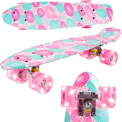 Produktbild von Malplay mini skateboard s osvetlenými RGB LED kolieskami | 22" cruiser board pre deti a mládež | 56cm | kvety