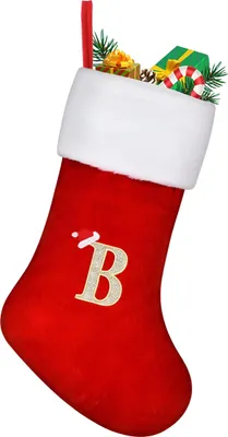 Image de Chaussette de Noël Grande 45 cm Rouge pour Noël avec la lettre "B