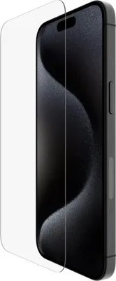 A screen protector is shown being applied to a smartphone.