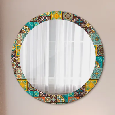 Produktbild von Modern Spiegel - Wandspiegel Design Wandmontage – Badspiegel mit Aufdruck - Rundspiegel - Arabisch Muster - Rund: Ø80cm