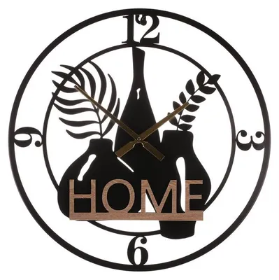 Produktbild von Autronic Hodiny nástěnné - pr. 60 cm kov a MDF nápis HOME (HW4006)