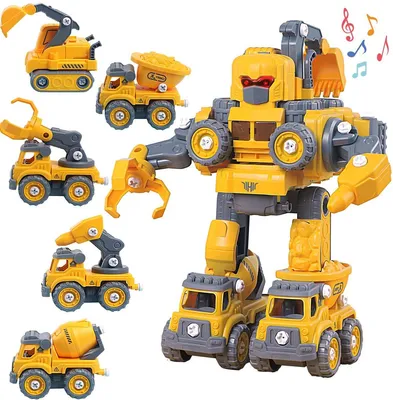 Produktbild von 5-in-1 Roboter Bauspielzeug Kinder – STEM Baustellenfahrzeuge Spielzeug